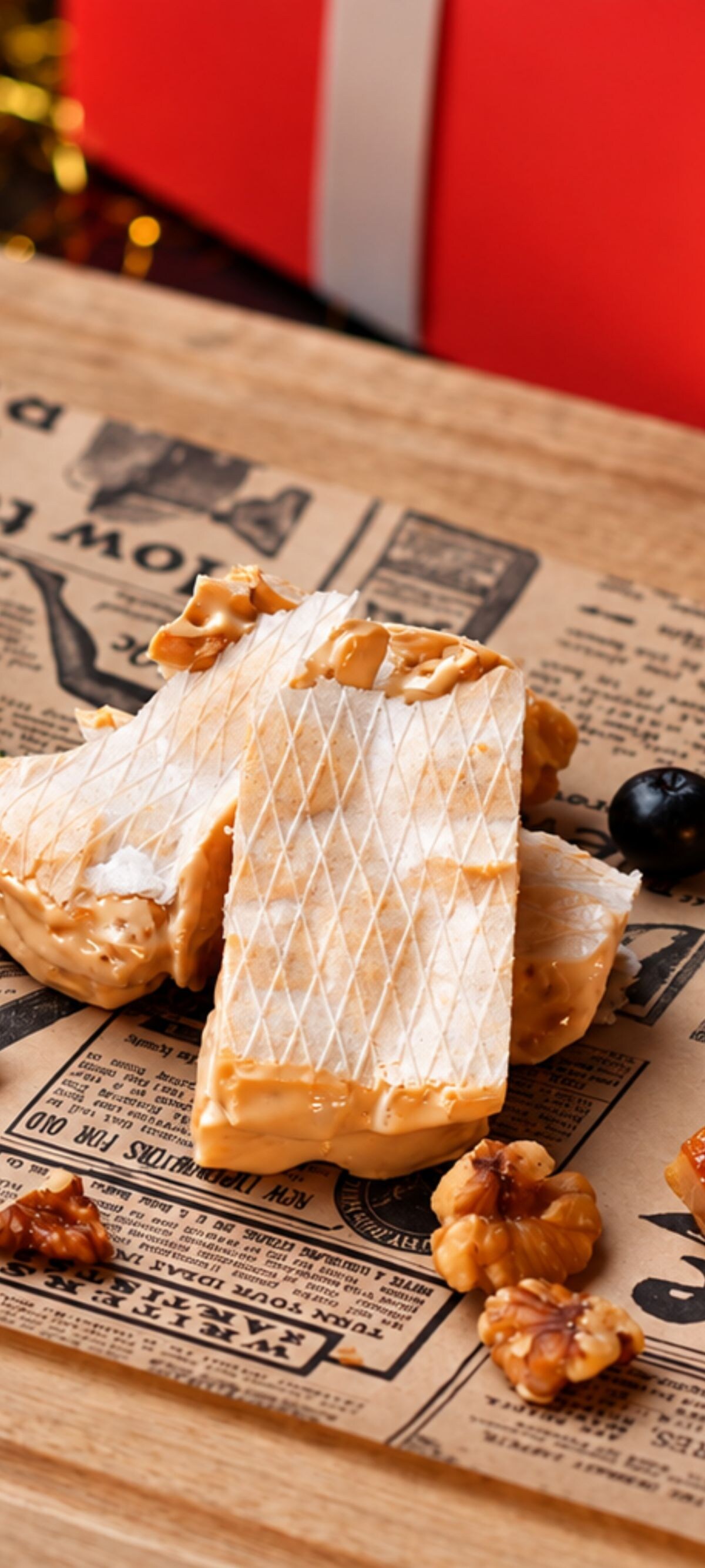 Nougat and nuts in a festive Christmas setting