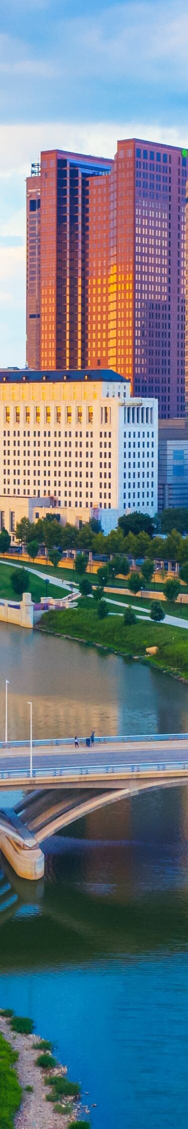 Aerial view of Downtown Columbus Ohio with Scioto 