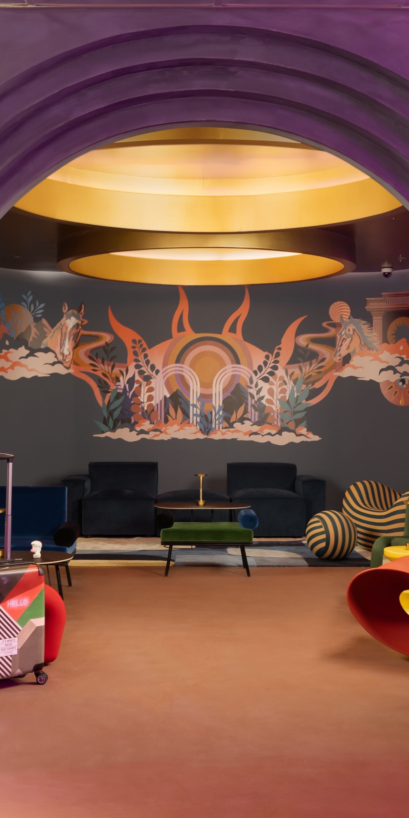 Entrance to lounge area with sofas