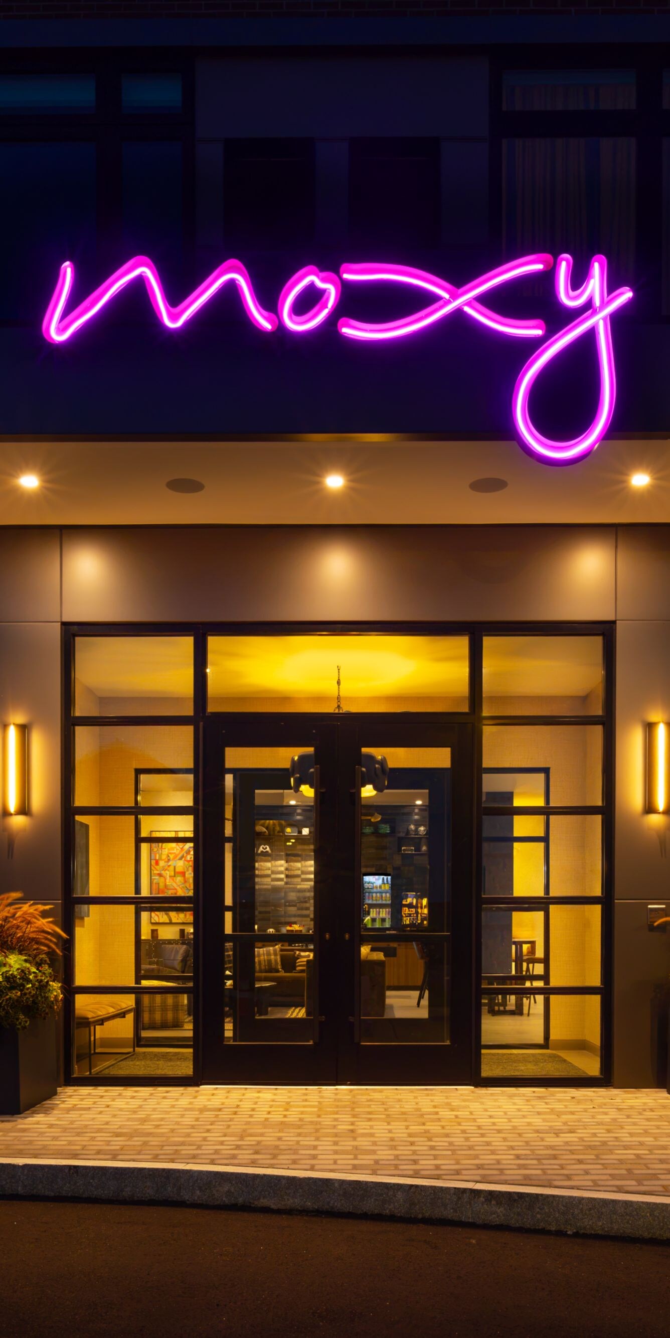 Bar Moxy Entrance at night