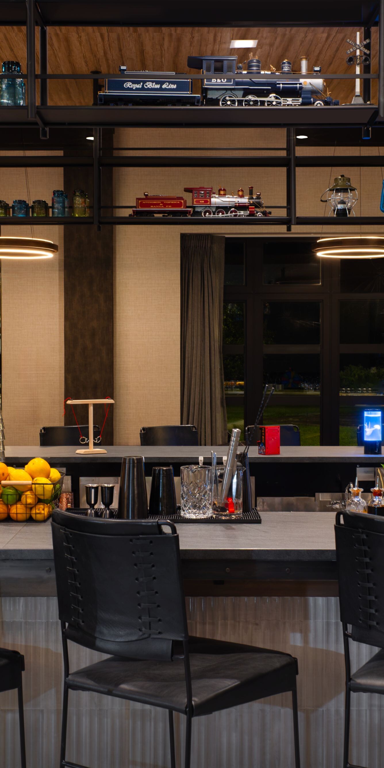 Stocked bar and counter seating