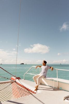 Man sitting in a catamaran