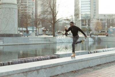 A man skating in downtown Atlanta
