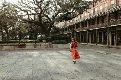 A woman walking downtown New Orleans