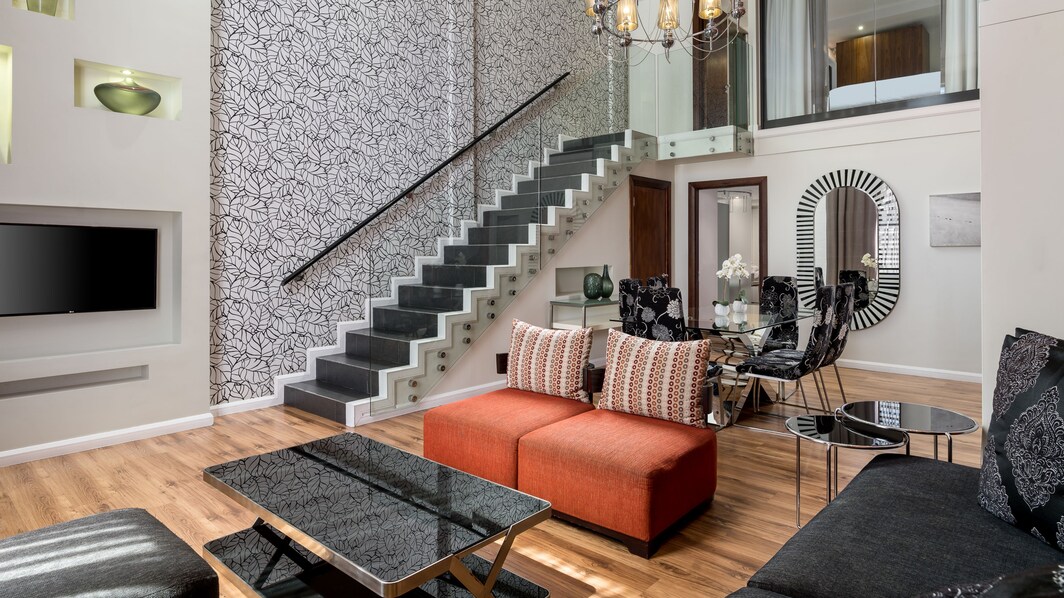 Lounge area with staircase