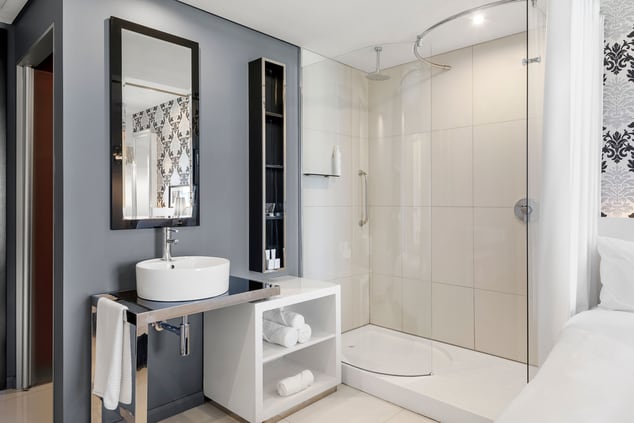 Guest Bathroom, sink vanity and shower