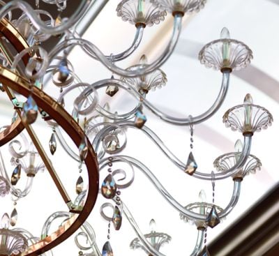 Close-up view of an ornate glass chandelier