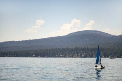 A small sailboat on the lake