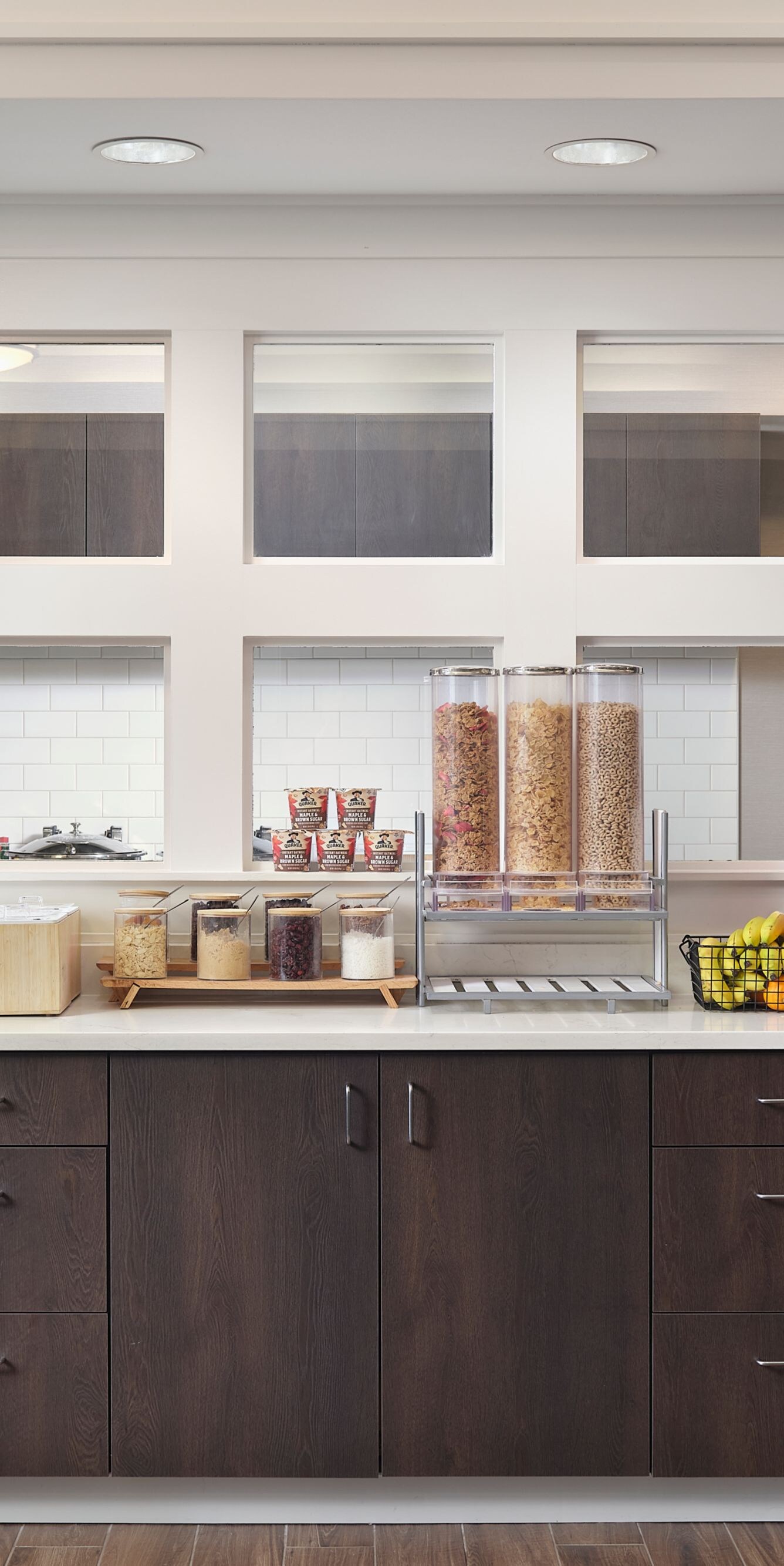Hotel breakfast buffet with kitchen counter
