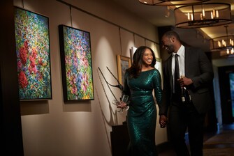 Couple looking at artwork.