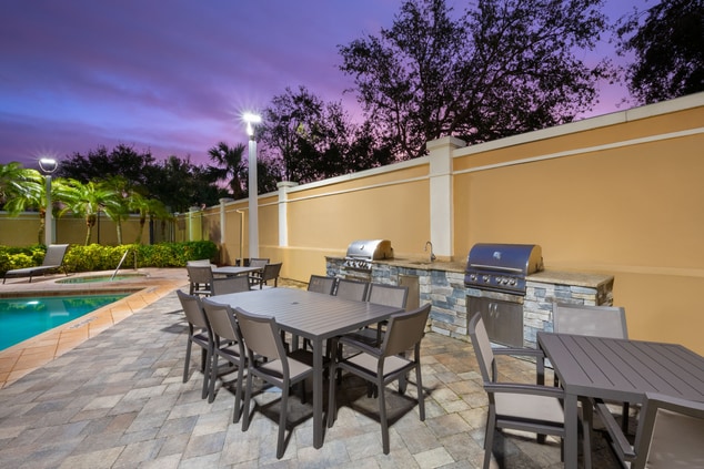 outdoor patio with grills & tables