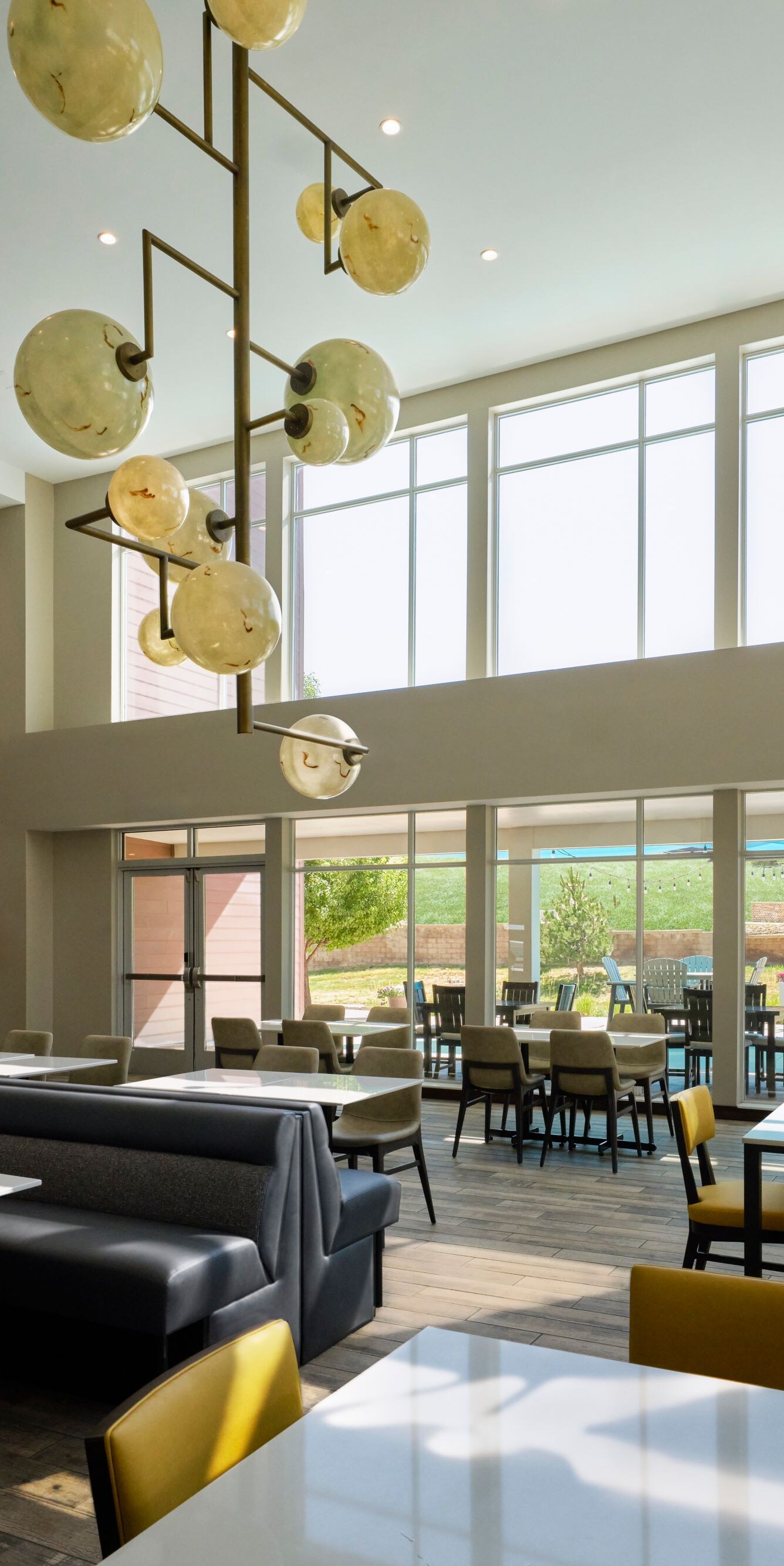 Hotel dining area with large windows