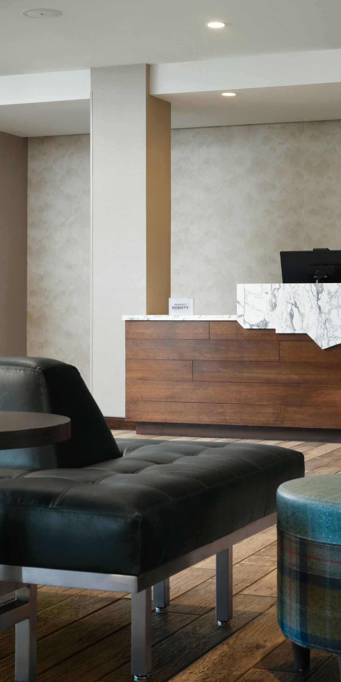 Modern hotel front desk area