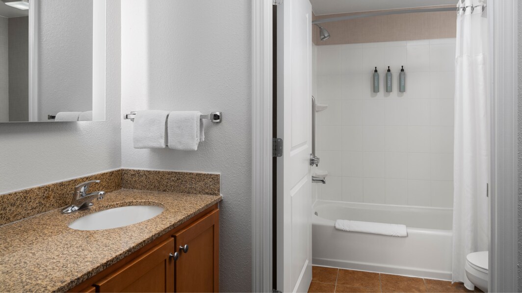 Our refreshed guest bathrooms feature modern desig