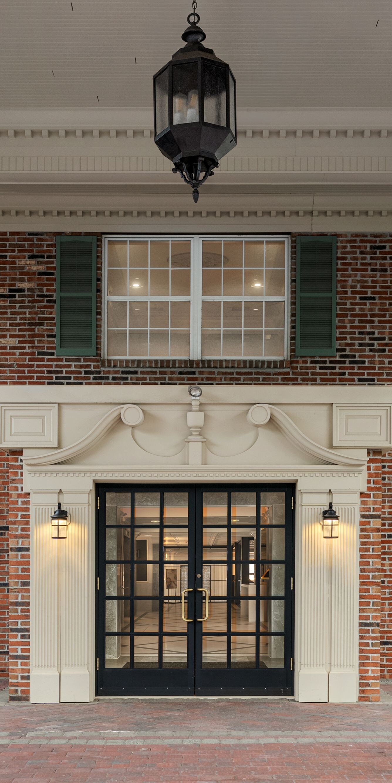 Hotel entrance with brick façade