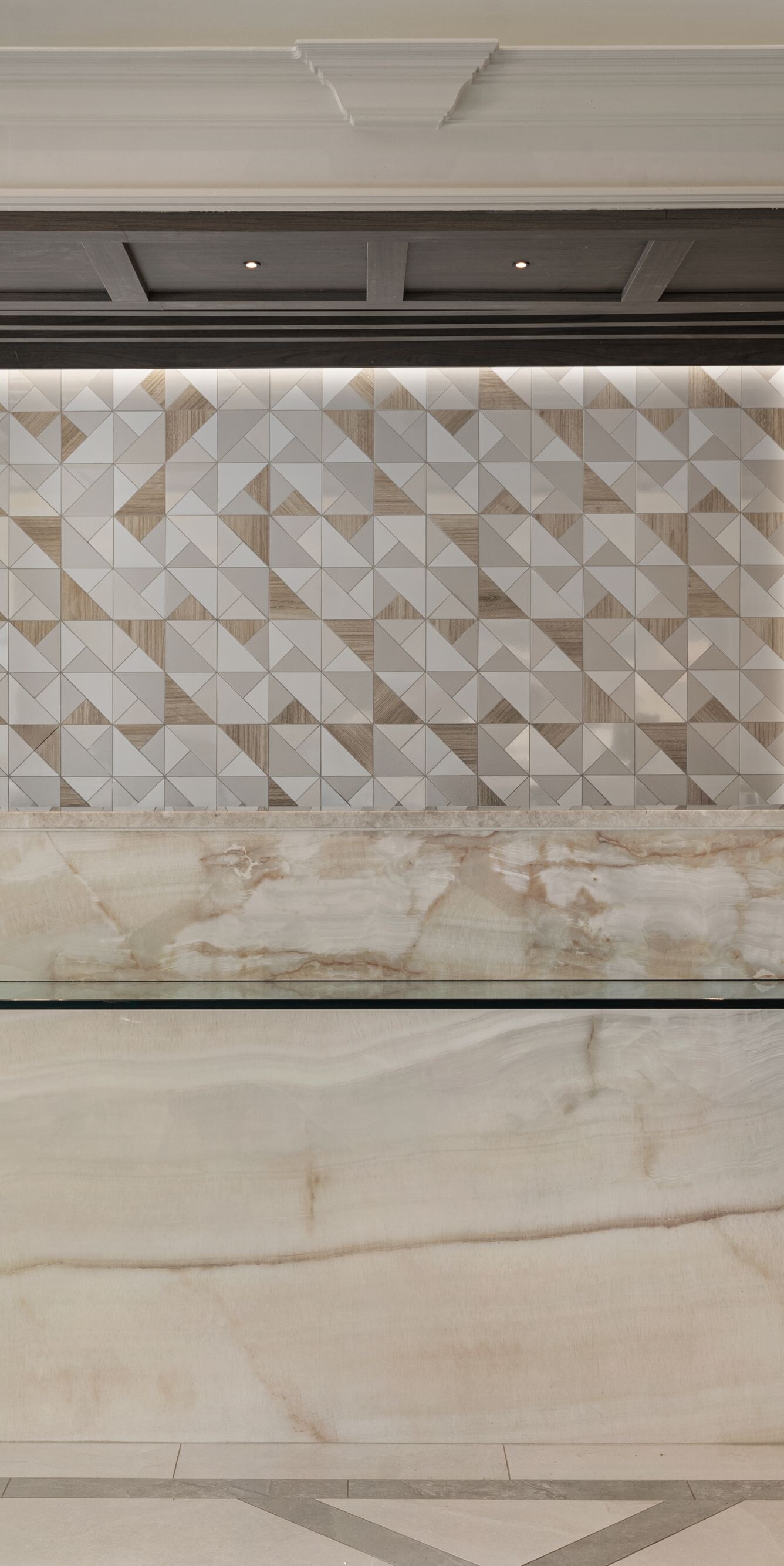 Hotel front desk with marble reception counter