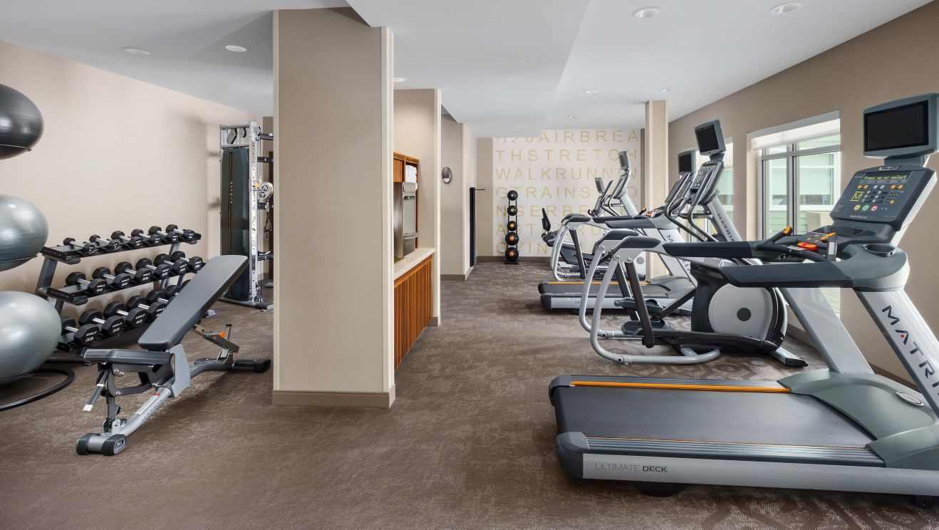Fitness room with free weights & exercise machines