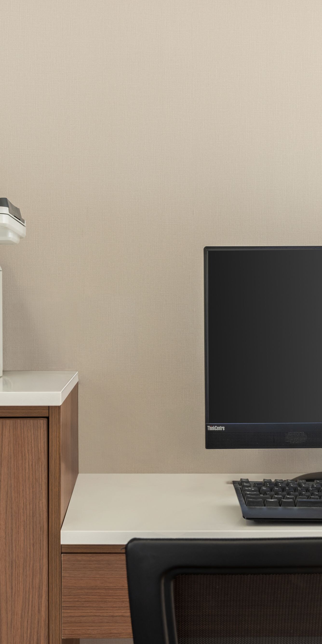Computer workstation in lobby