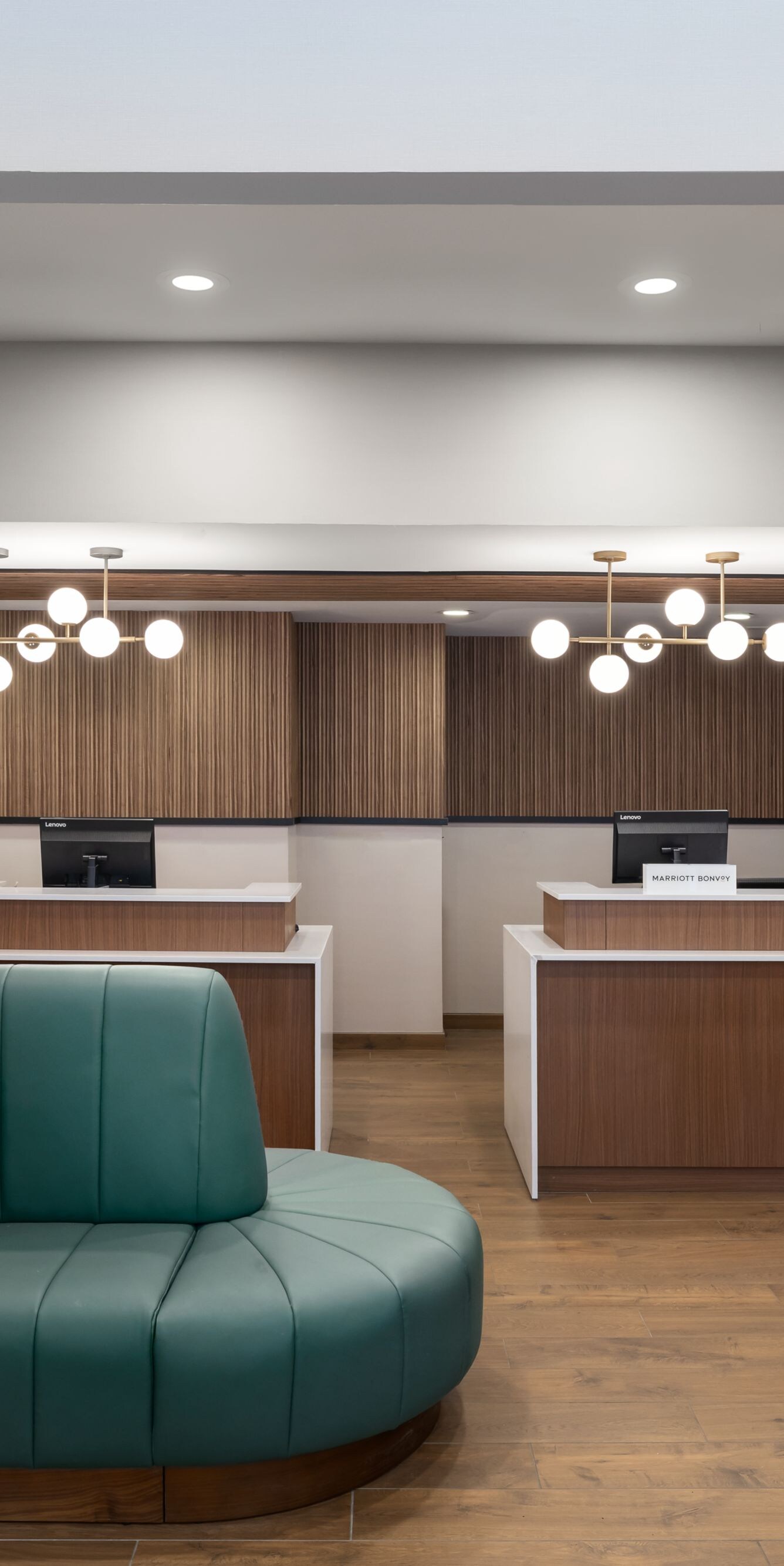 Hotel front desks and convenient seating