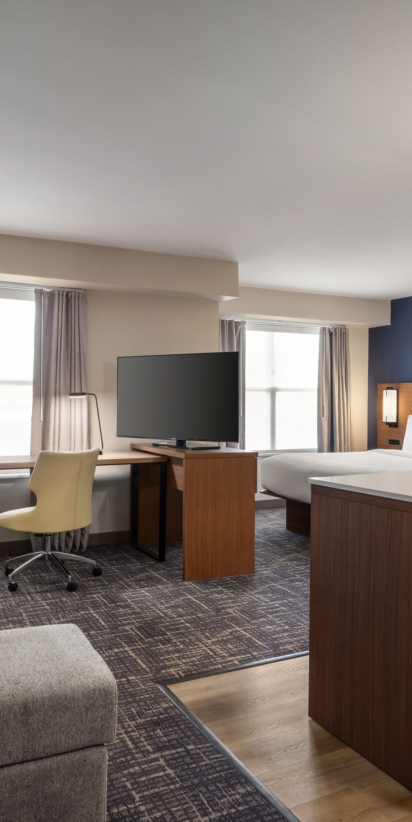 Suite living, dining and work areas