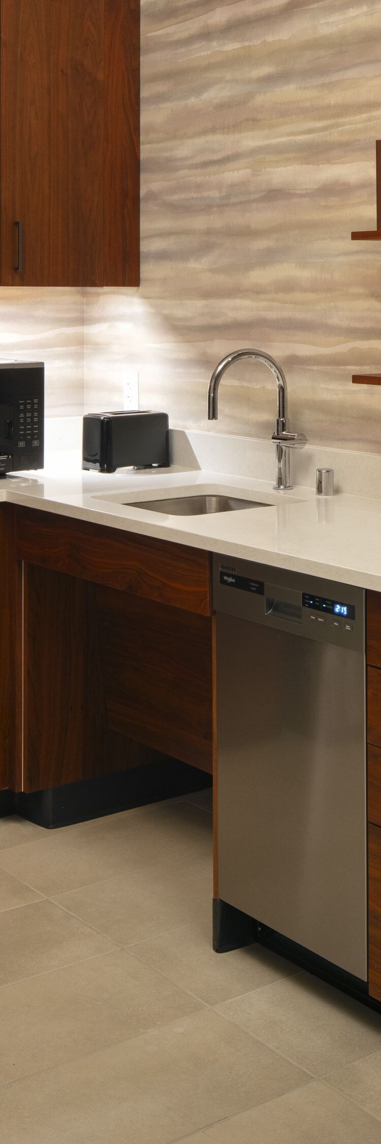 full kitchen with low counters