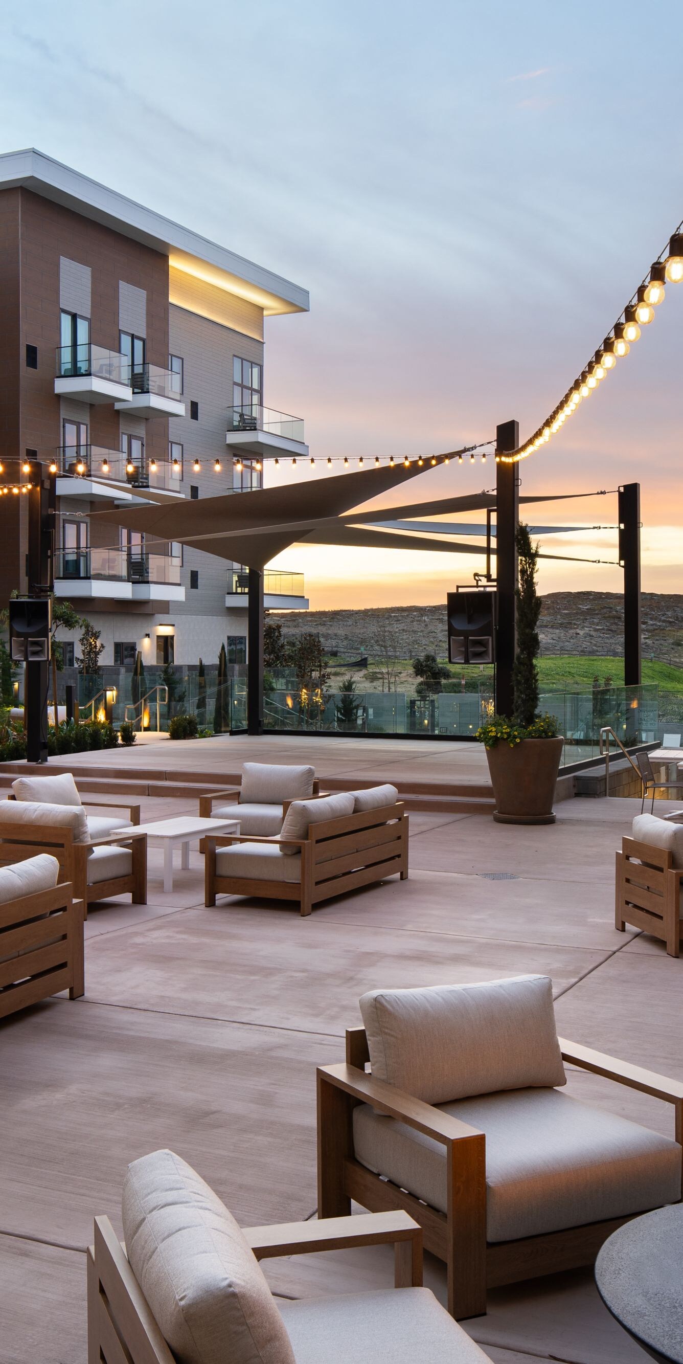 The Lido Stage outdoor seating on the Piazza.