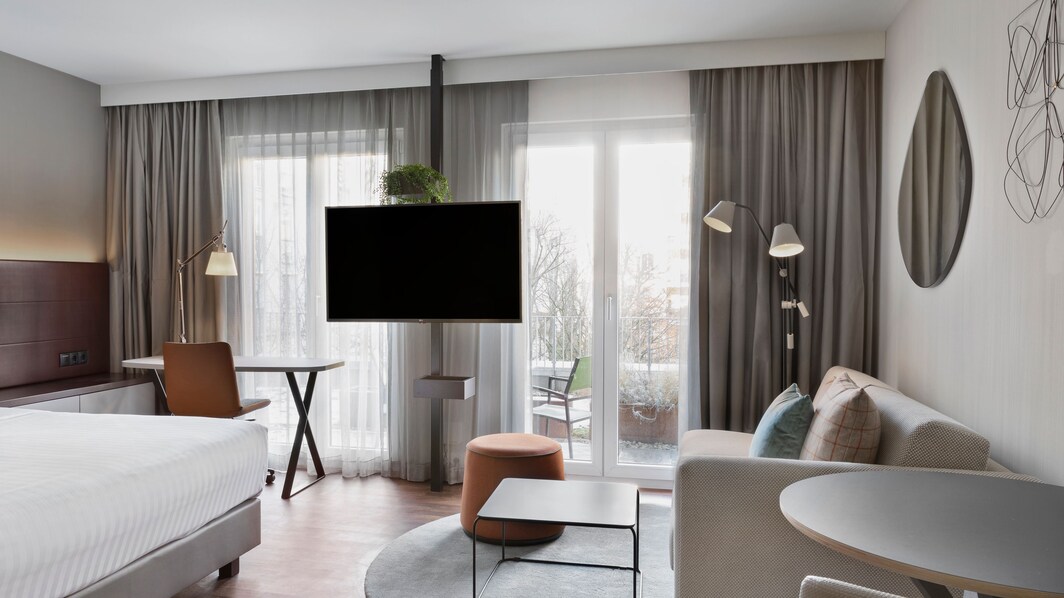 terrace studio, view, window, tv, chair, bed, sofa