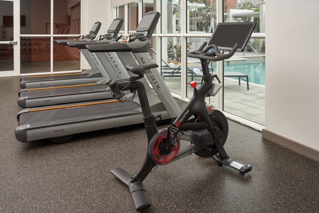 Fitness center stationary bike and treadmills
