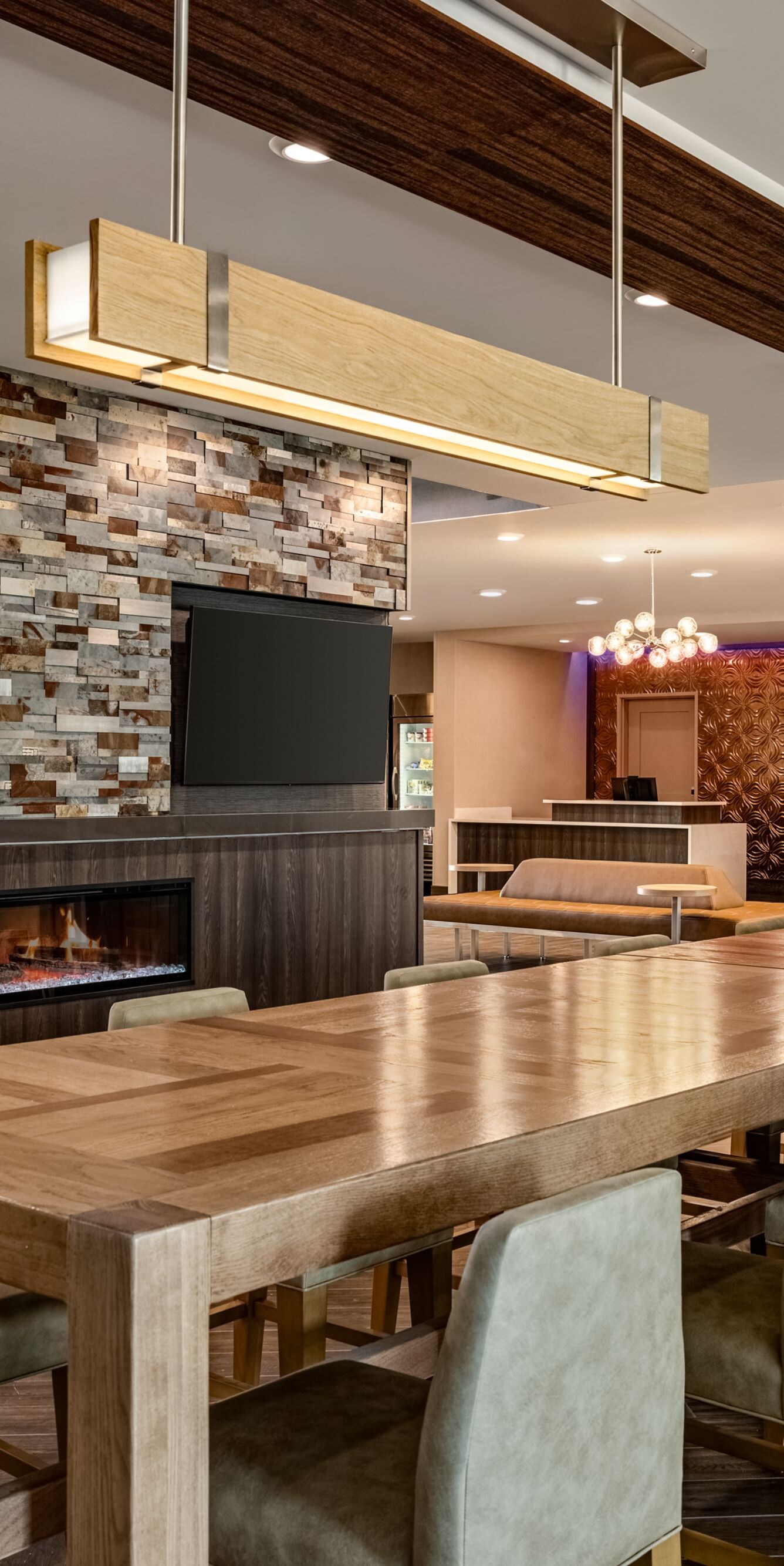 Communal table in breakfast area