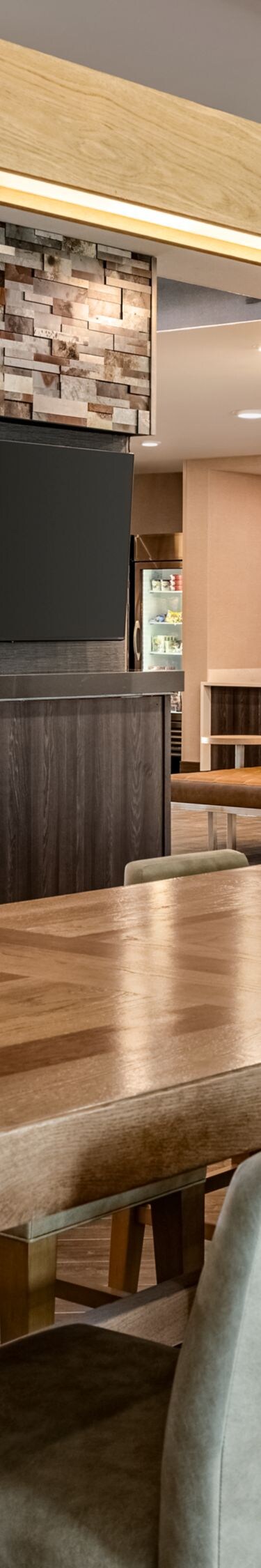 Communal table in breakfast area