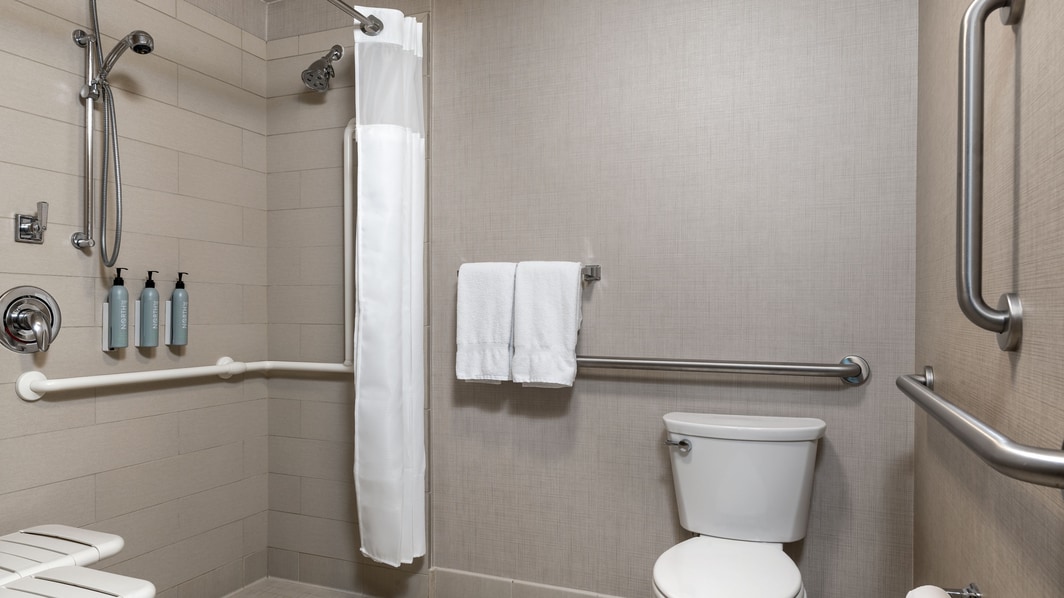 accessible bathroom, toilet, shower, roll-in