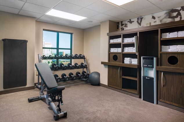 fitness room, weights, equipment, towels