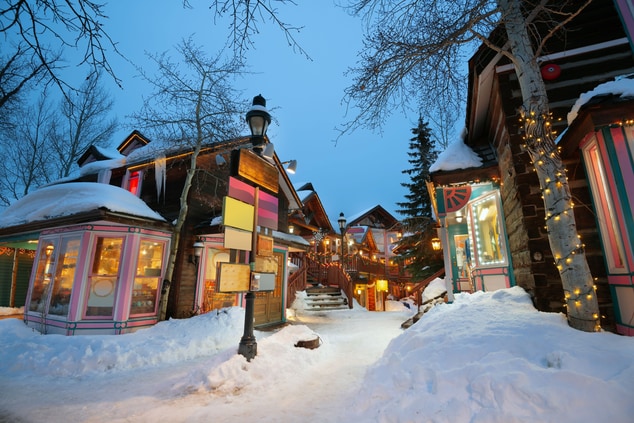 A snowy town scene