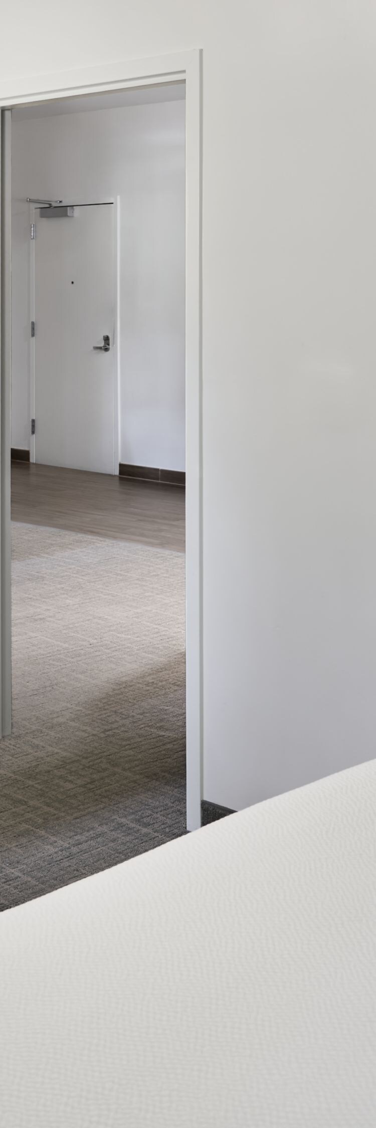 Suite bedroom with TV and adjoining vanity area