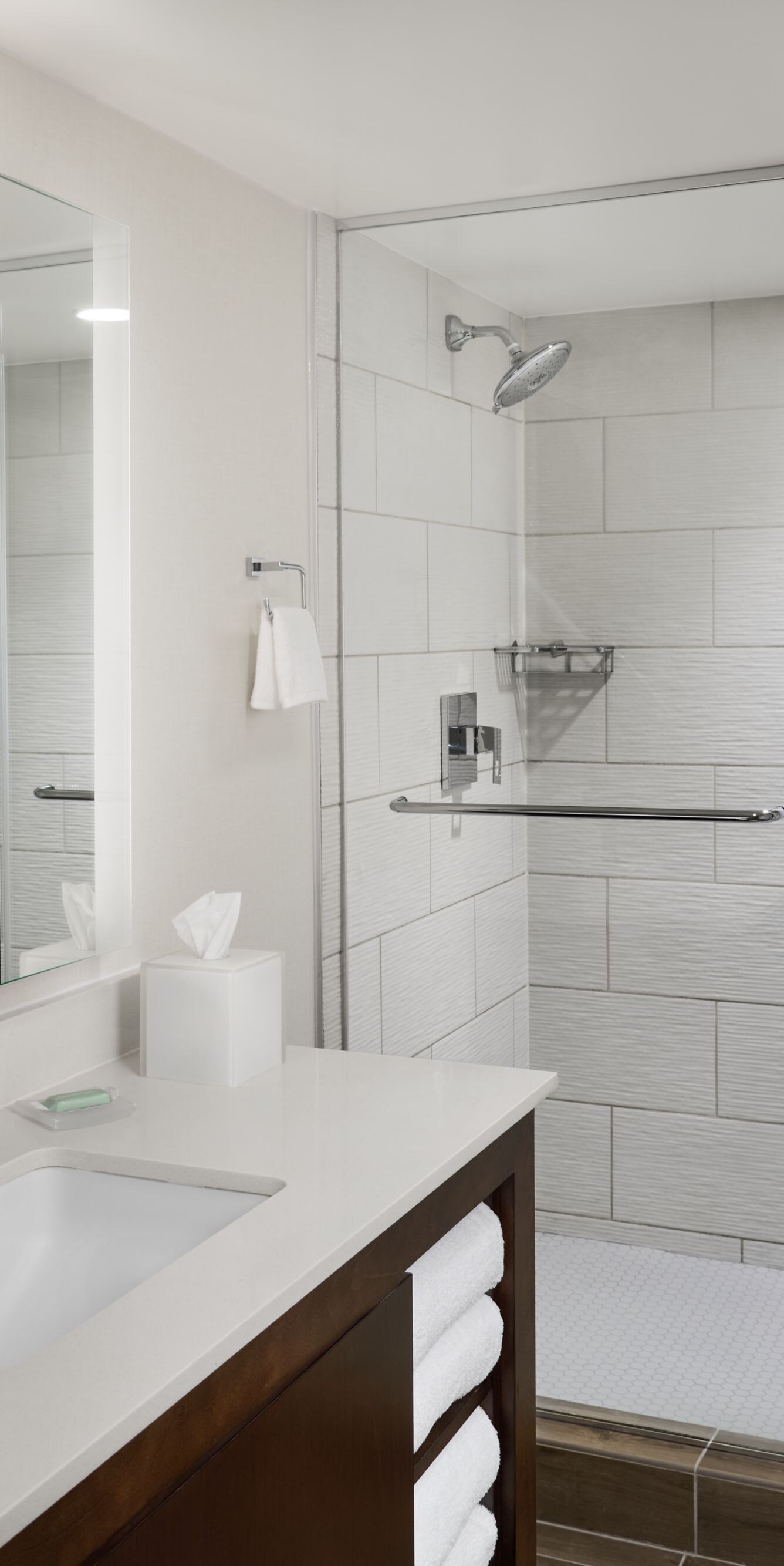 Walk-in shower and vanity