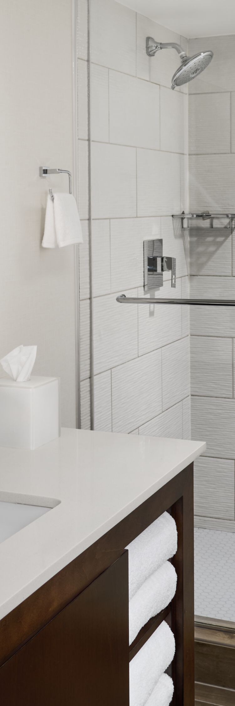 Walk-in shower and vanity