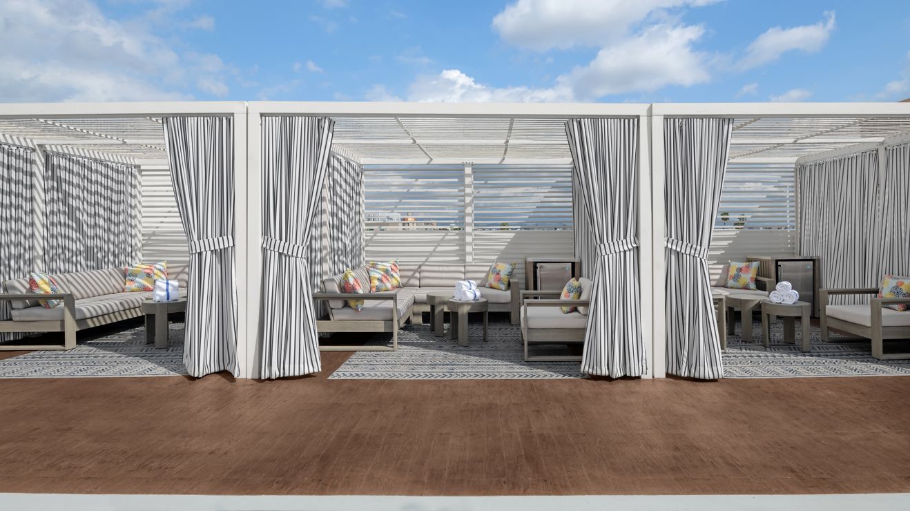 Outdoor cabanas on rooftop