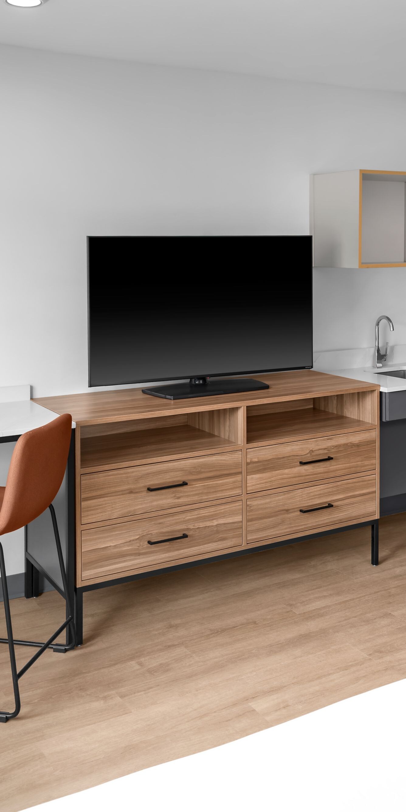 Kitchenette and entertainment center