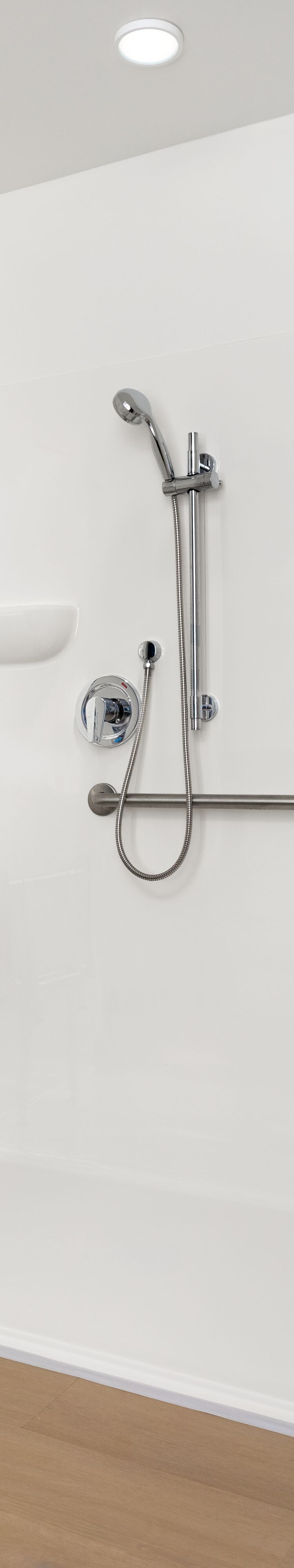 Accessible roll-in shower with grab bars