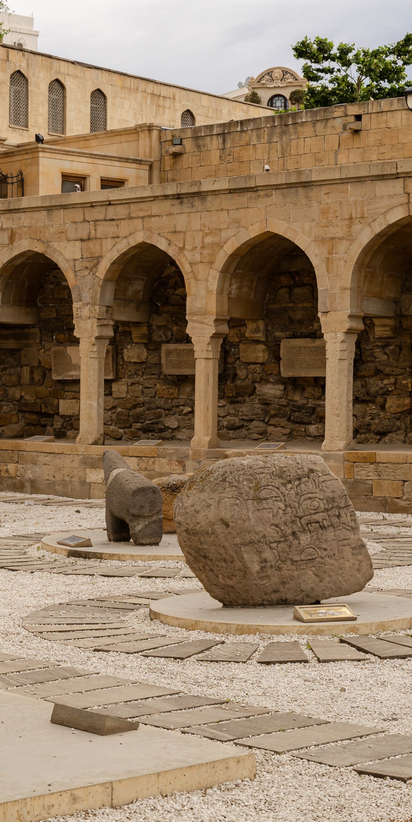 Artifacts in Shirvanshahs Palace courtyard