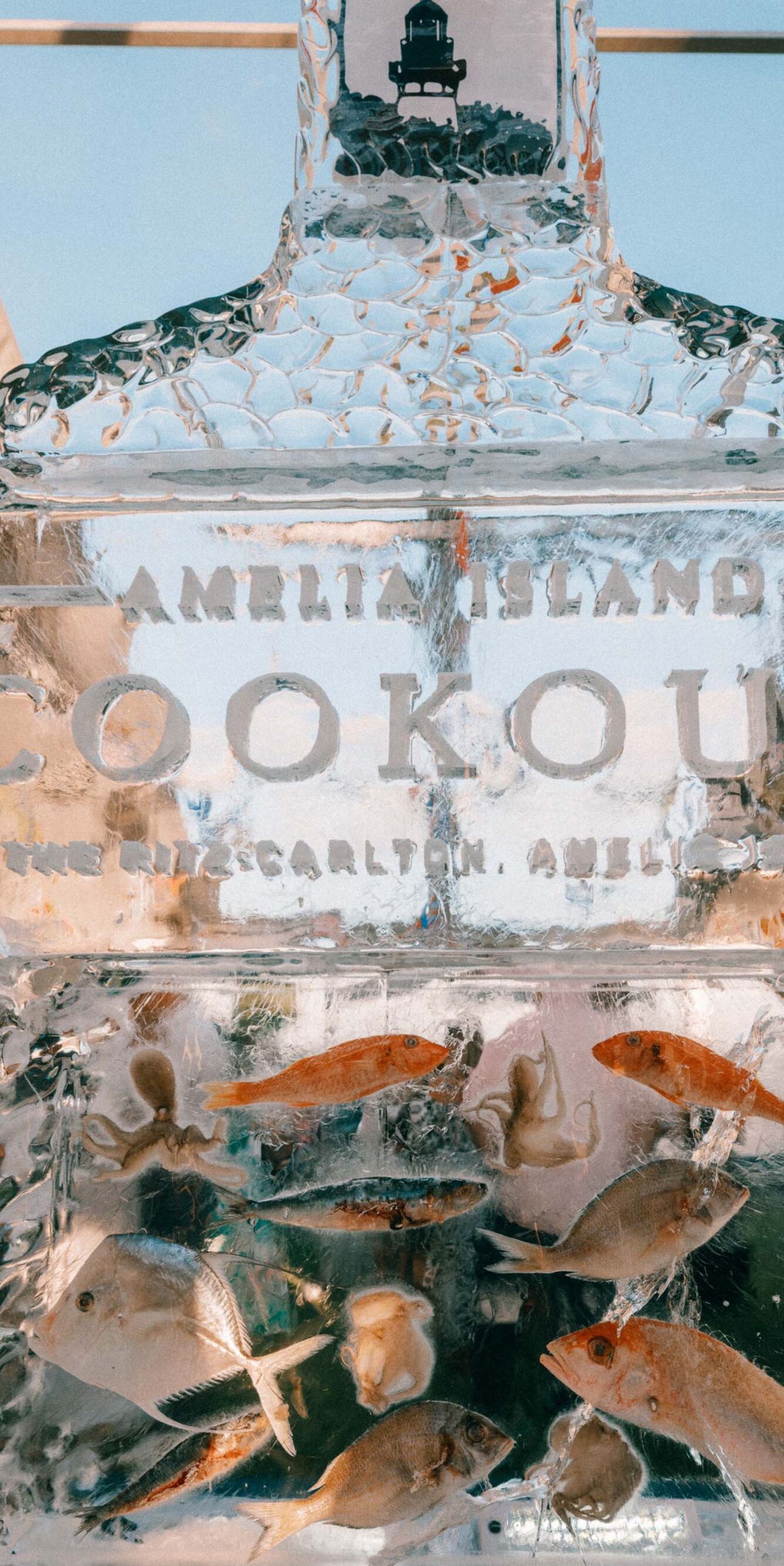 Ice sculpture at outdoor resort event