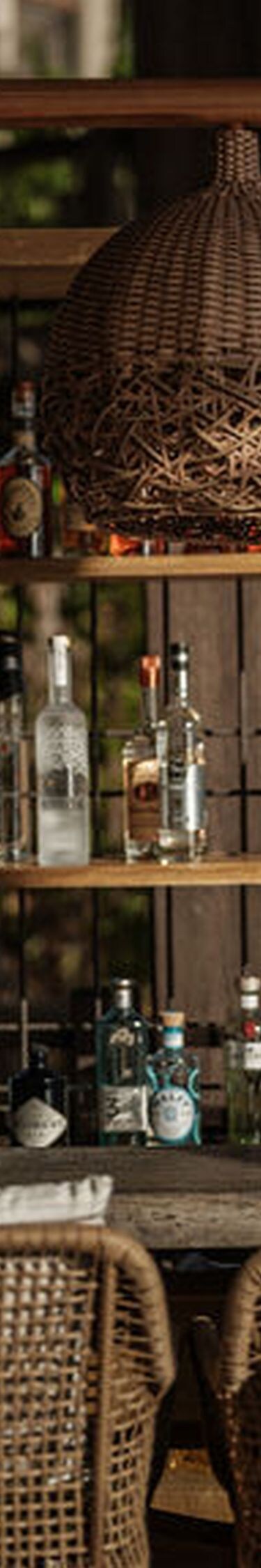 Bar al aire libre con barman y vista al bosque