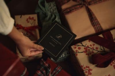 Wrapped festive gifts on a table