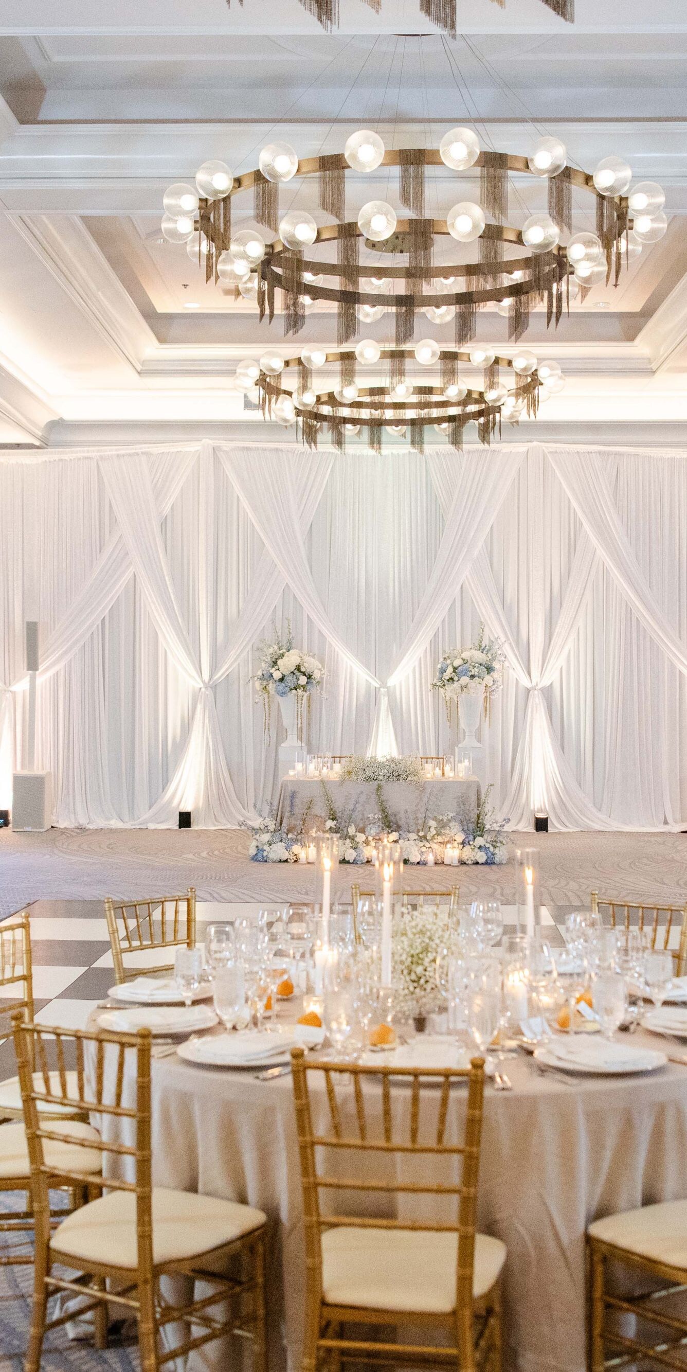 Elegant ballroom prepared for reception