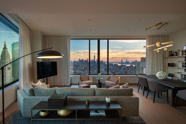 Penthouse living room, skyline view