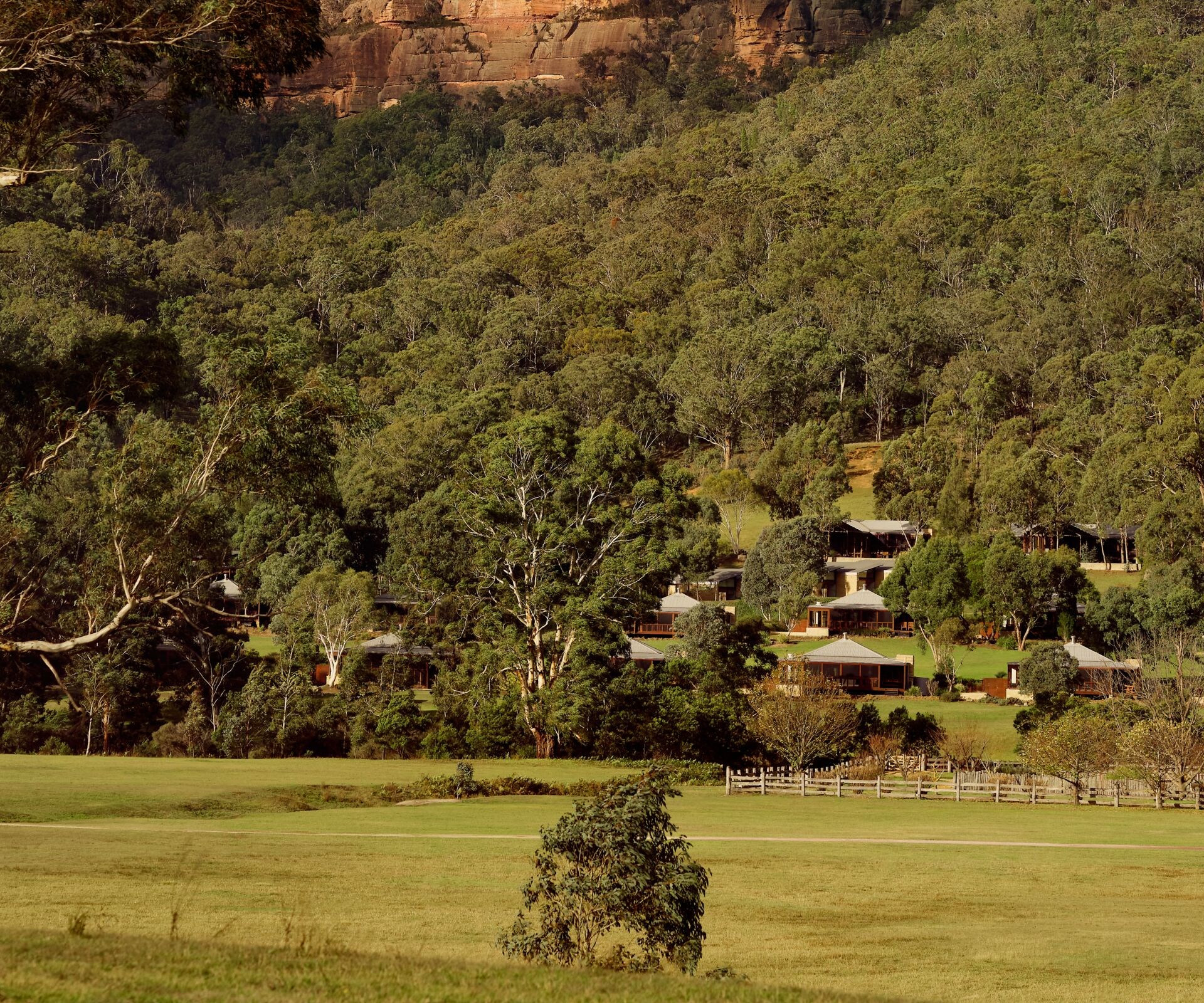 Lodge nestled within Wolgan Valley