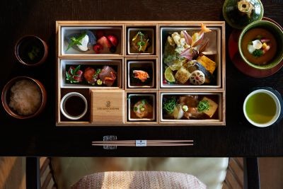 Japanese food in wooden lunch box