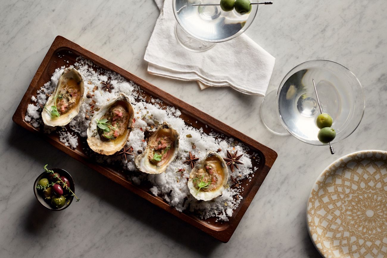 Oyster Board and Salt Martinis