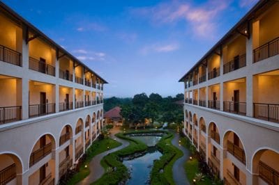 Exterior view of hotel at nighttime