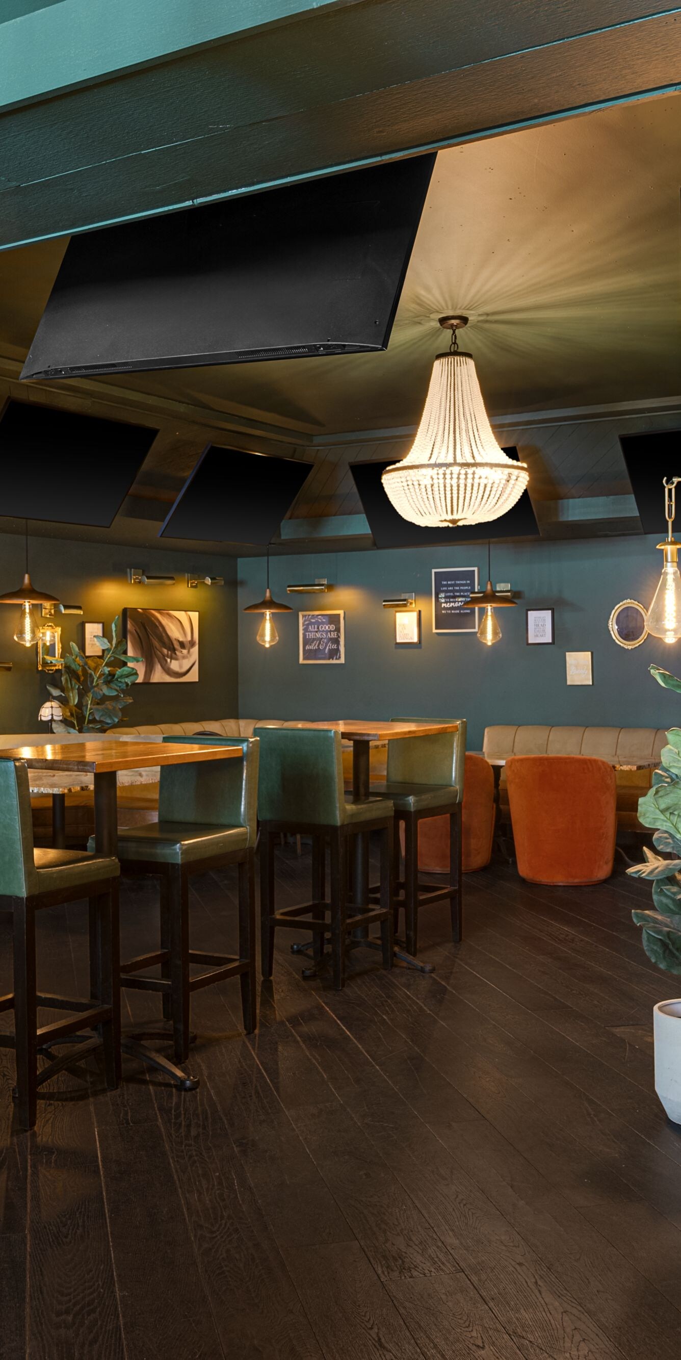 Open dining area with booths and high tables